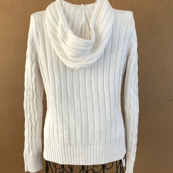 St. John's Bay Full Zip Hooded White Cable Knit Women's Cardigan - Picture 2 of 11